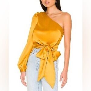 Lovers And Friends Kendall Blouse Mustard Yellow One Shoulder Satin top